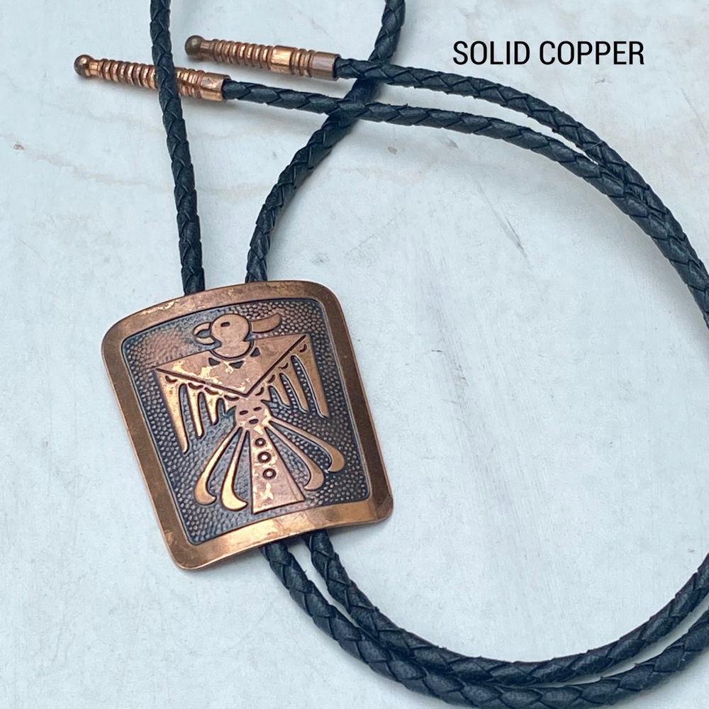 Vintage Bell Trading Post Thunderbird Copper Native American Bolo Tie